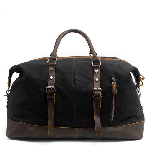 Vintage Militær Canvas Læder Mænd Rejsetasker Carry På Bagage Tasker