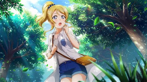 Love Live Blonde Blue Eyes Eri Ayase Forest Long Hair Hd