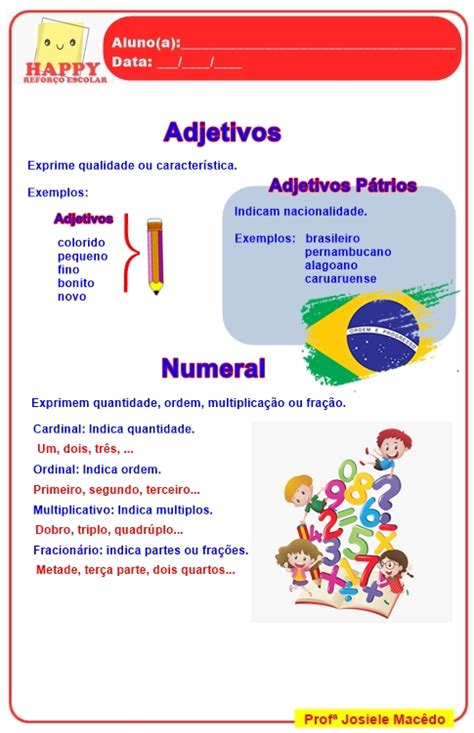 Happy Reforço Escolar Ficha Adjetivo E Numeral