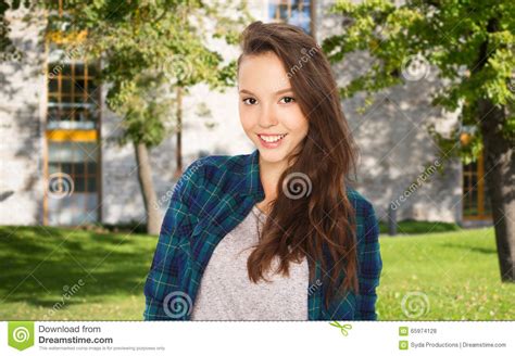 Happy Teenage Student Girl Over Campus Stock Photo Image 65974128