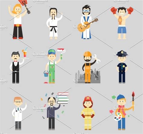 Characters In Different Professions Pre Designed Illustrator Graphics
