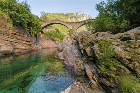 Valle Verzasca River With The Stone Bride And The Crystal Clear Water