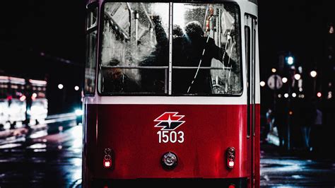 Download Wallpaper 1920x1080 Tram Night City Transport Full Hd Hdtv