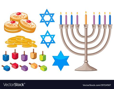 Happy Hanukkah Elements With Jewish Symbols Vector Image