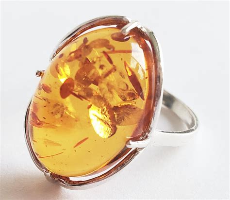 Amber Ring Sterling Silver Ring Baltic Amber Ring Amber Etsy