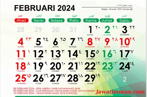 Kalender Jawa Februari 2024 Lengkap Dengan Weton Untuk Menghitung Hari