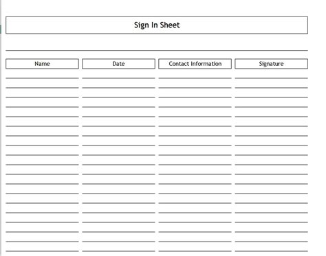 Blank Sign In Sheet The Spreadsheet Page
