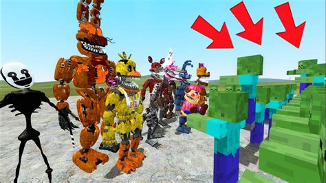 Nightmare Animatronics Vs Huge Army Of Minecraft Zombies Gmod Fnaf Sandbox Funny Moments