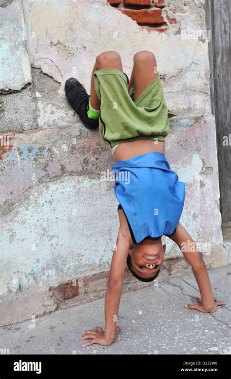 Young Boy Doing A Handstand Bayamo Cuba Stock Photo Alamy