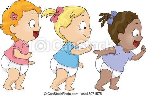 Vectors Illustration Of Walking Baby Girls Illustration Of Baby Girls