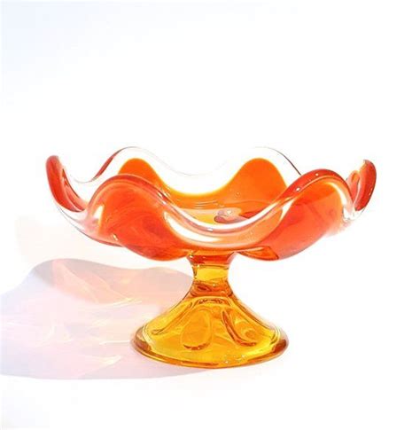 Mid Century Modern Orange Amberina Stemmed Art Glass Bowl Etsy Art Glass Bowl Glass Art