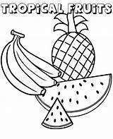 Watermelon Pineapple Fruits Banana Coloring Tropical sketch template