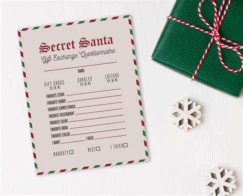 Secret Santa Questionnaire Christmas Secret Santa Wish List Etsy