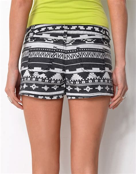 Lush Rock Your Closet Holiday Collection Aztec Printed Denim Shorts