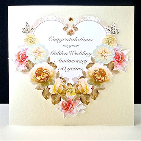 Antique Floral Heart - Handmade Golden Wedding Anniversary Card