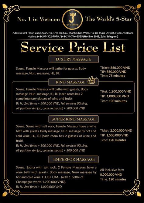 Price List For Massage Service At J Spa Massage J Spa Massage