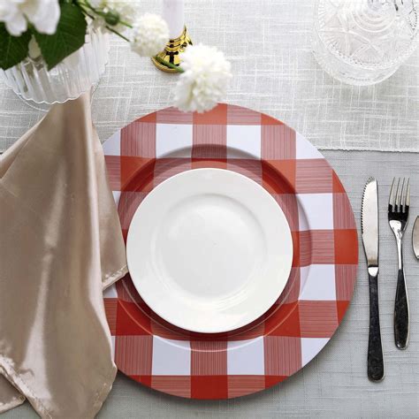 Buffalo Plaid Metal Charger Plates Checkered Dinner Chargers Red