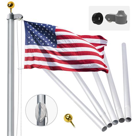 20ft sectional flag pole kit extra thick heavy duty aluminum flagpole rope and clips kit fly 2