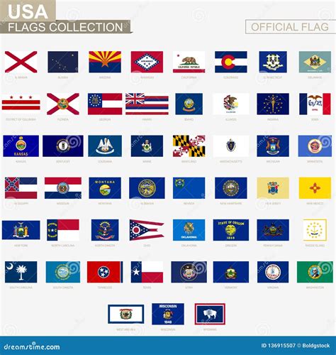 Banderas Del Estado De Los Estados Unidos De América Colección Oficial De Las Banderas Del
