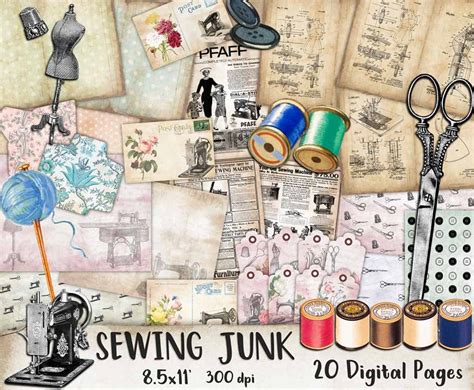 Vintage Sewing Junk Journal Printables Sewing Digital Collage Etsy Norway