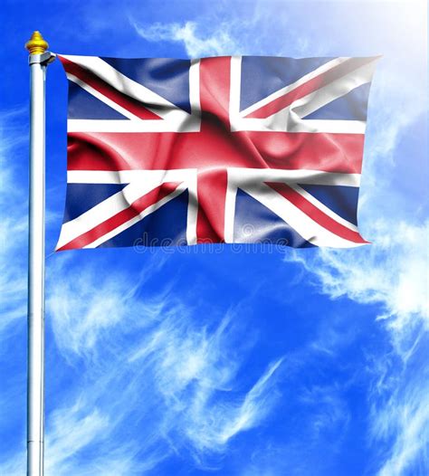 Blue Sky And Mast With Hanged Waving Flag Of Great Britain Stock
