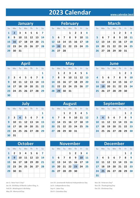 Printable 2023 Calendar With Federal Holidays 2023 Calendar Printable