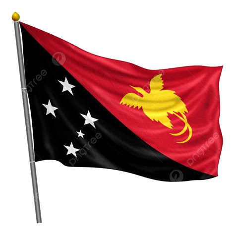 Papua New Guinea Flag Fluttering With Cloth Texture Papua New Guinea Flag Papua Png