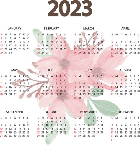 New Year Calendar Line Flower For Printable 2023 Calendar For New Year