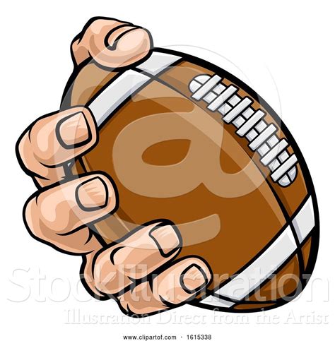 Vector Illustration Of Cartoon Hand Holding American Football Ball By