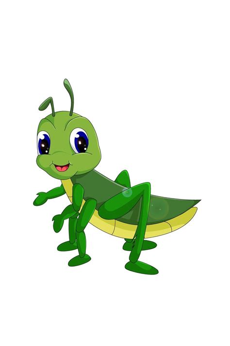A Little Cute Green Grasshopper Design Animal Cartoon Vector