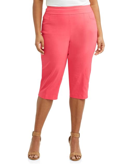 Terra And Sky Womens Plus Size Stretch Woven Capri Pant With Tummy