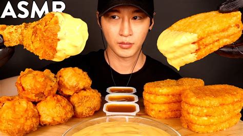 ASMR CHEESY SPICY FRIED CHICKEN HASH BROWNS MUKBANG No Talking EATING SOUNDS Zach Choi