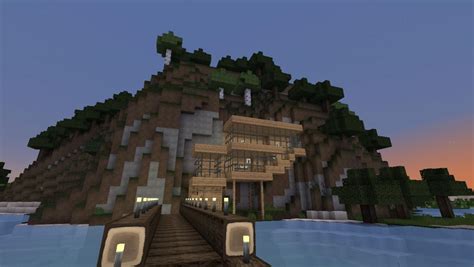 A modern mountain house with a beautiful view from inside the sea. Mountain Home Minecraft Project
