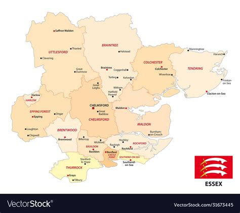Administrative Map English County Essex Royalty Free Vector