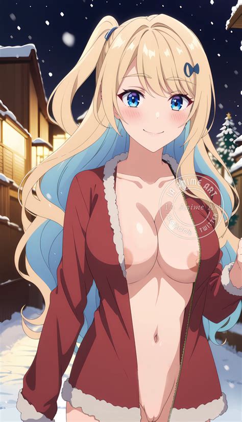 Rule 34 Accurate Art Style Ai Generated Blonde Hair Blue Eyes Christmas Outfit Keikenzumi Na