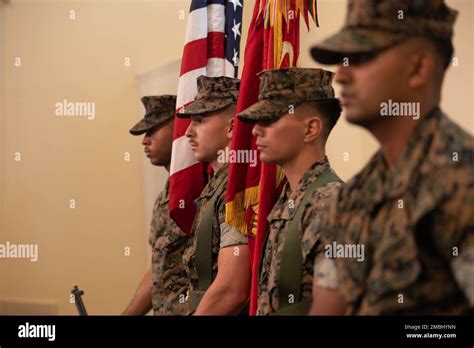 U.S. Marines assigned to the 3d Marine Expeditionary Brigade color