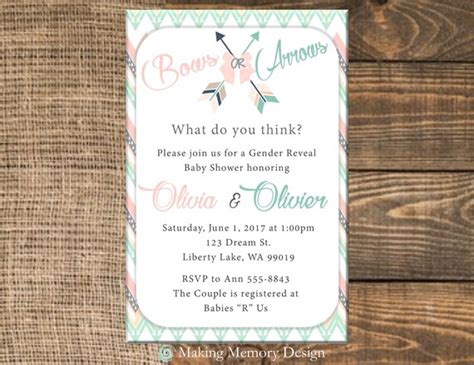 Bows Or Arrows Gender Reveal Baby Shower Invitation Etsy