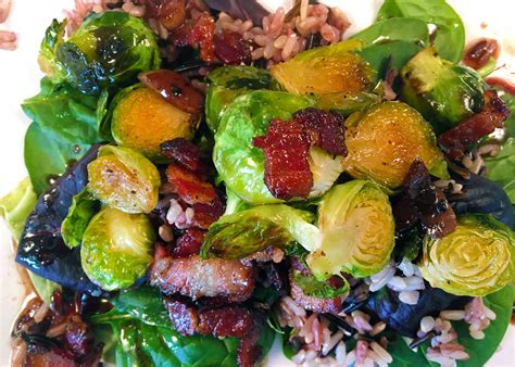 Brussels Sprout Bacon Brown Rice Salad With A Pomegranate And Maple