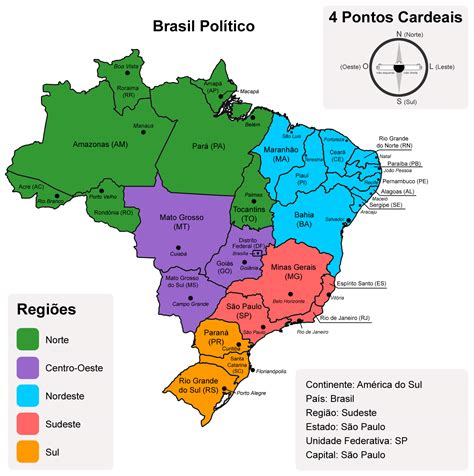 Viajando Na Geo Brasil Regiões Estados Siglas E Capitais