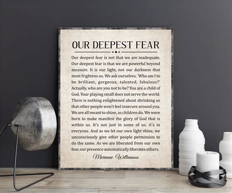 Our Deepest Fear By Marianne Williamson Deepest Fear Poem Wall Etsy