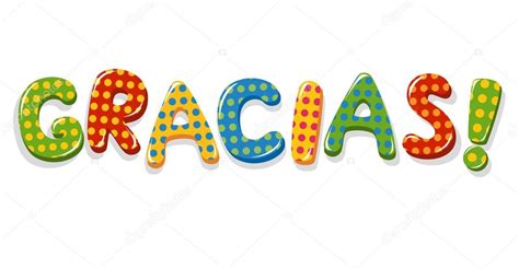 Spanish Word Gracias Colorful Lettering With Polka Dot Pattern Stock