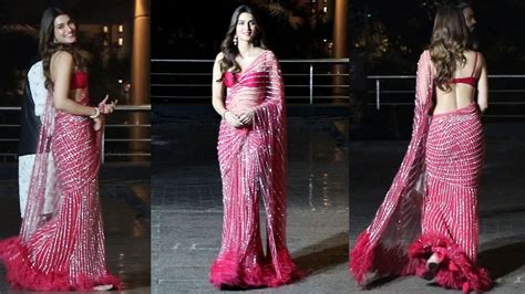 Kriti Sanon In Pink Saree With Backless Blouse Arrived Sonam Kapoor Diwali Bash Youtube