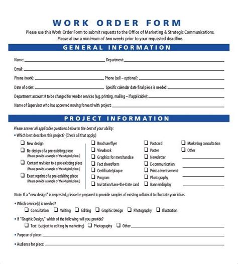 Work Order Forms Templates Order Form Form Example