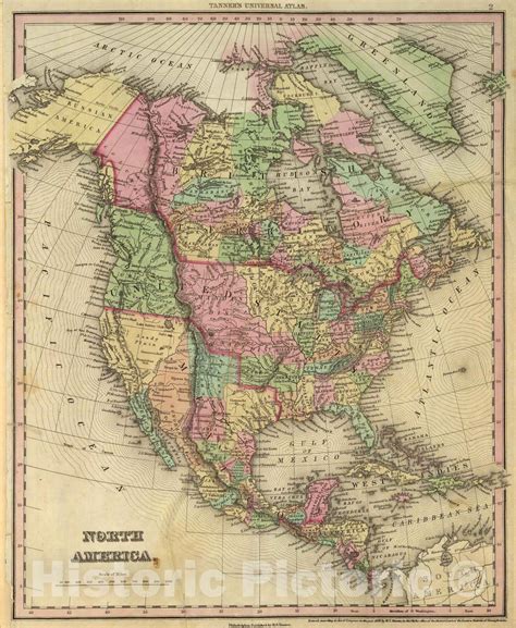 Historic Map World Atlas 1836 North America Vintage Wall Art