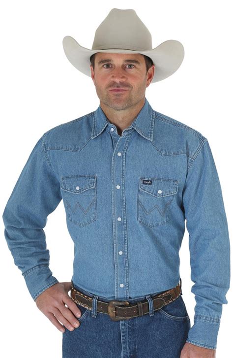 Wrangler Mens Classic Fit Long Sleeve Denim Snap Western Work Shirt