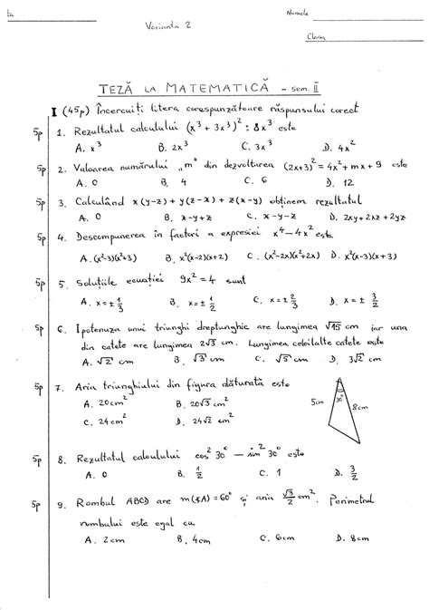 Ogeometrie Teza La Matematica Clasa 7 Semestrul 2