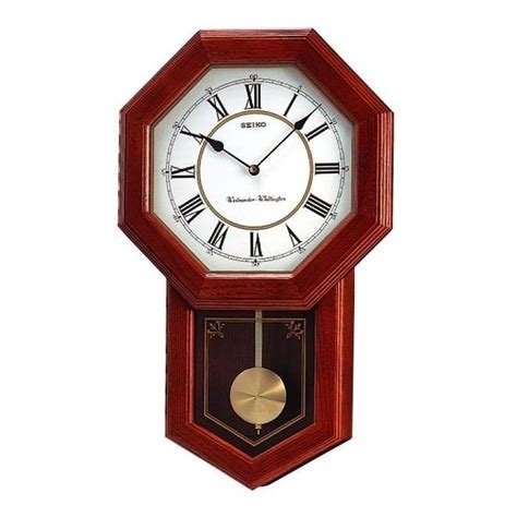 Oak Wooden Wall Battery Chiming Clock With Pendulum Qxh110b Clocks From Hillier Jewellers Uk