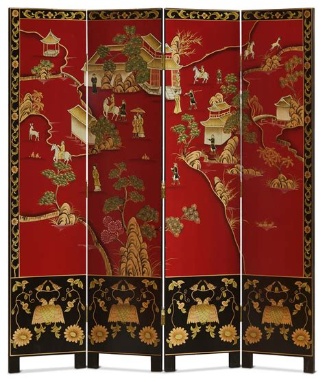 Red Chinoiserie Floor Screen Asian Screens And Room Dividers By