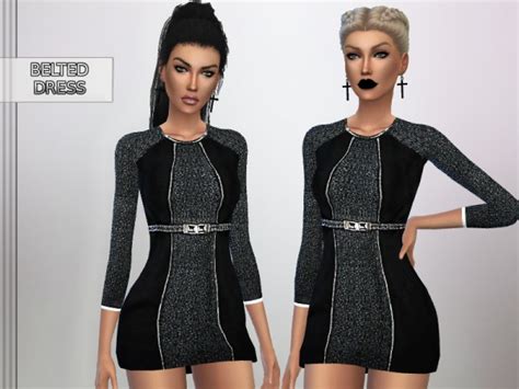 The Sims Resource Belted Dress By Puresims • Sims 4 Downloads