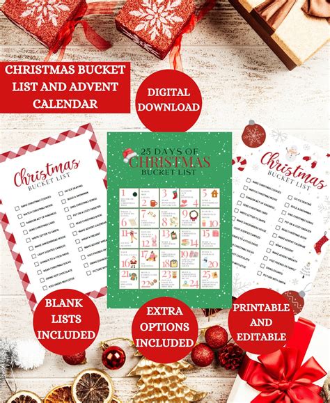 Christmas Activity Calendar Printable Winter Bucket List Template